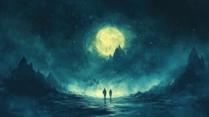 Nativity Scene with Holy Family Under Starry Night in Watercolor Style