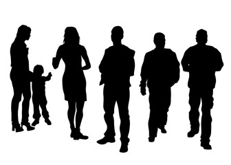 Big crowds people walking on white background