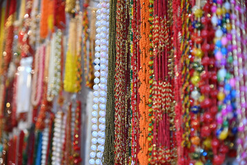 Closeup Multi-colored beads are used as decorations