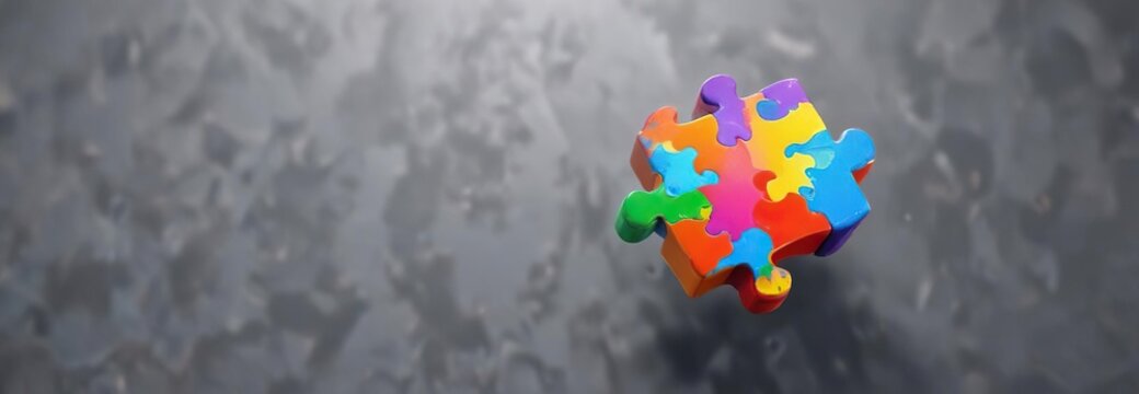 A single colorful puzzle piece floating in mid-air , environment, float, piece