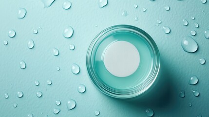 A toner pad jar placed against a background of water droplets, symbolizing hydration and freshness --ar 16:9 --style raw --v 6.1 Job ID: 86f9288b-97f1-4d37-848f-e168d4a0edbb
