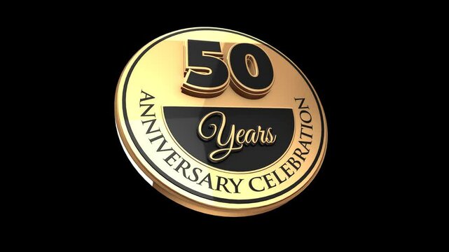 50 years, 50th anniversary logo, loop, looped video in 3D Gold with Alpha channel,  isolated transparent background