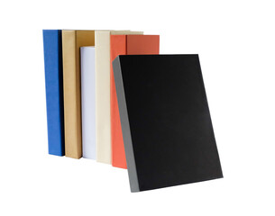 stack of colors hardcover books isolated on white.