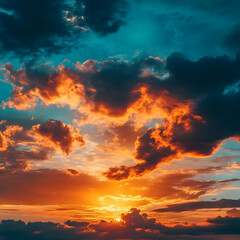 Fototapeta premium Fiery Sunset Cloudscape Illustration
