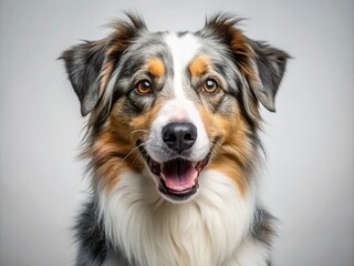 Australian Shepherd Dog, White Background, Candid Portrait, AI Photo