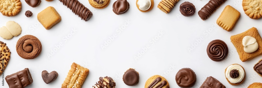 Aufkleber a delightful variety of cookies and sweets spread across a clean white background, featuring ample b