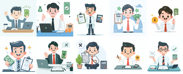 Vector Set of a Tax Expert in a Simple Flat Design Style