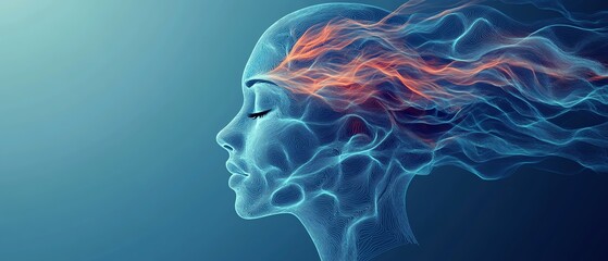 Human head illustration with complex tangled lines inside