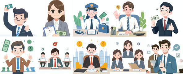 Vector Set of a Chief Financial Officer in a Simple Flat Design Style