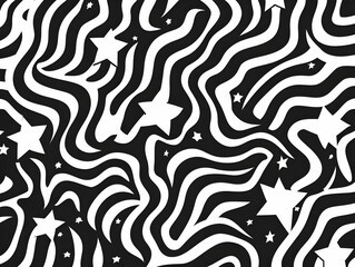 Fototapeta premium Abstract Black and White Starry Waves Illustration