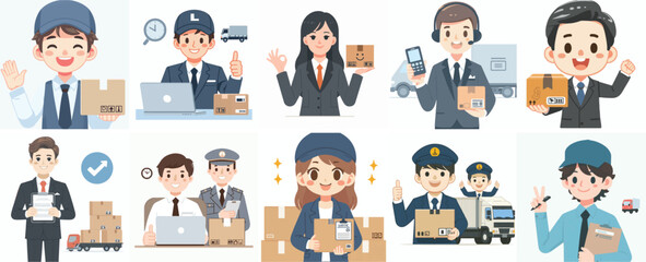 Vector Set of a Logistics Manager in a Simple Flat Design Style