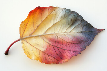 Obraz premium A leaf with a red, yellow, and blue stripe