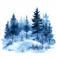 Naklejka premium Blue Winter Forest Watercolor Illustration