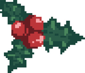 Pixel Art Holly Leaves and Berries Christmas Decoration