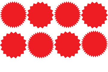 Circle sticker set. Wavy edge promo black badges. Star burst shape tags for price. Blank sale stickers. Simple silhouette. Flat vintage labels. Graphic illustration.
