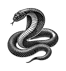 Fototapeta premium cobra snake engraving black and white outline