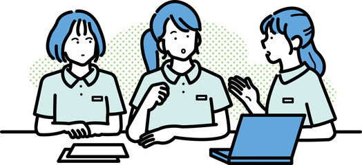 会議をする看護師3人のイラスト