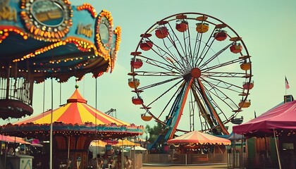 Thrilling carnival experience fairground photography daytime vibrant atmosphere fun and excitement captured in colorful rides and games