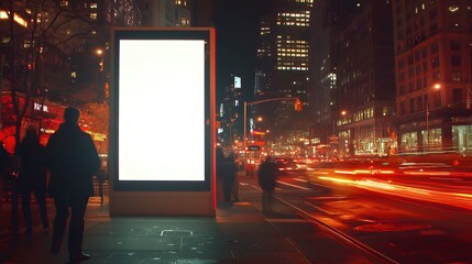 Mockup of billboard in city street at night