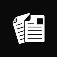 Document icon, vector. Two-tone version on black and white background,  Paper sign and symbol. File Icon