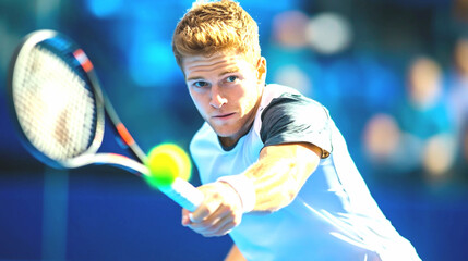 Rising star in tennis perfecting serve technique during practice
