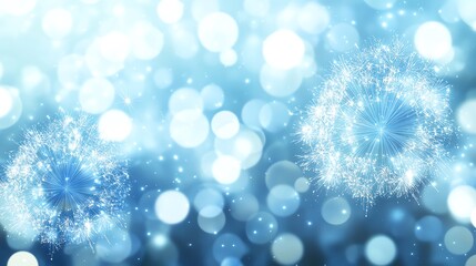 Abstract blue bokeh background with sparkling dandelion.