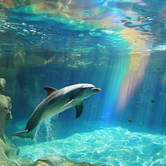 Dolphin swimming gracefully in a vibrant underwater habitat.