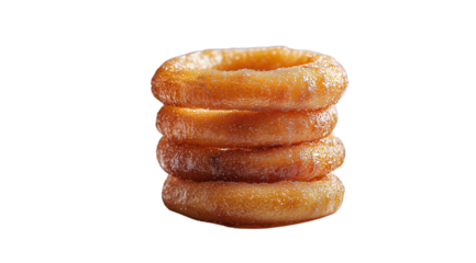 PNG, Burger ingredients, onion rings, isolated on white background, created and generated by AI technologies.