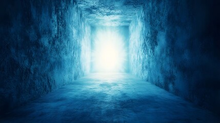 Obraz premium A Blue Light Illuminates A Dark Concrete Tunnel