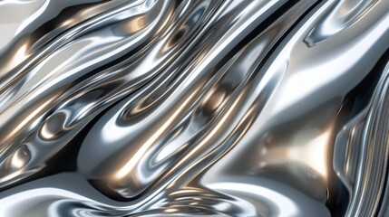 Flowing and rippling silver surface with elegant waves and curves, reflecting light for a shiny...