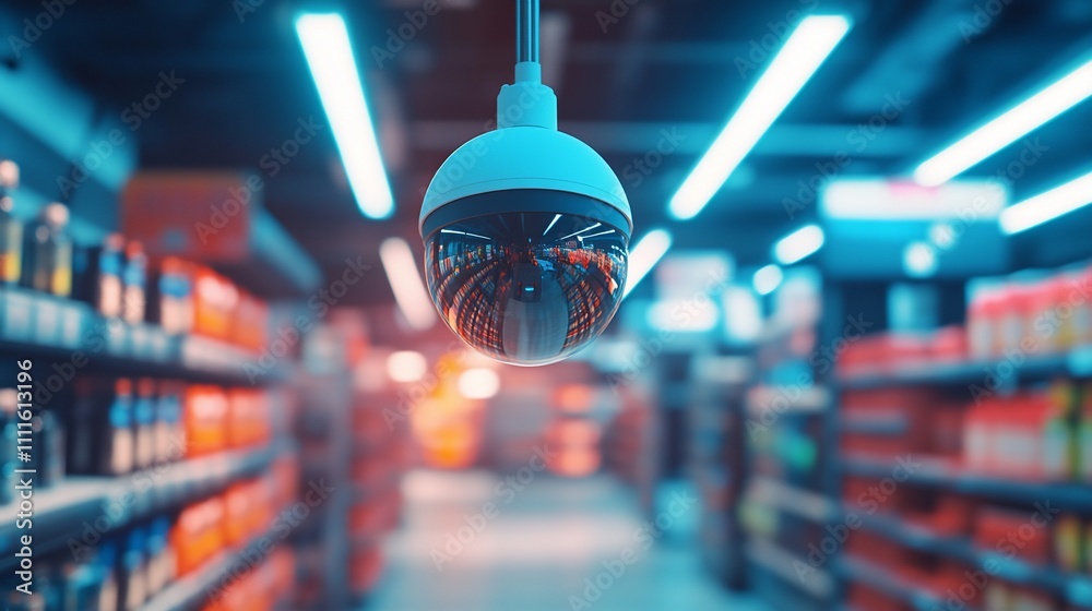 Aufkleber security camera in store aisle.