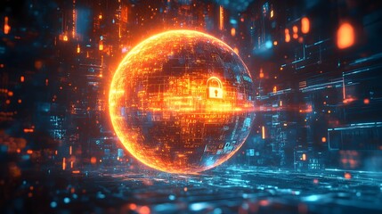Obraz premium A digital globe with icons of people connecting across the world, surrounded by binary code and data streams, representing global network technology,