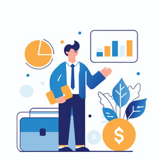 Businessman Presenting Financial Data Flat Illustration