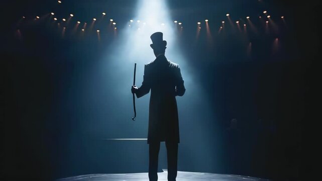 video of Siluette of back view of male illusionist