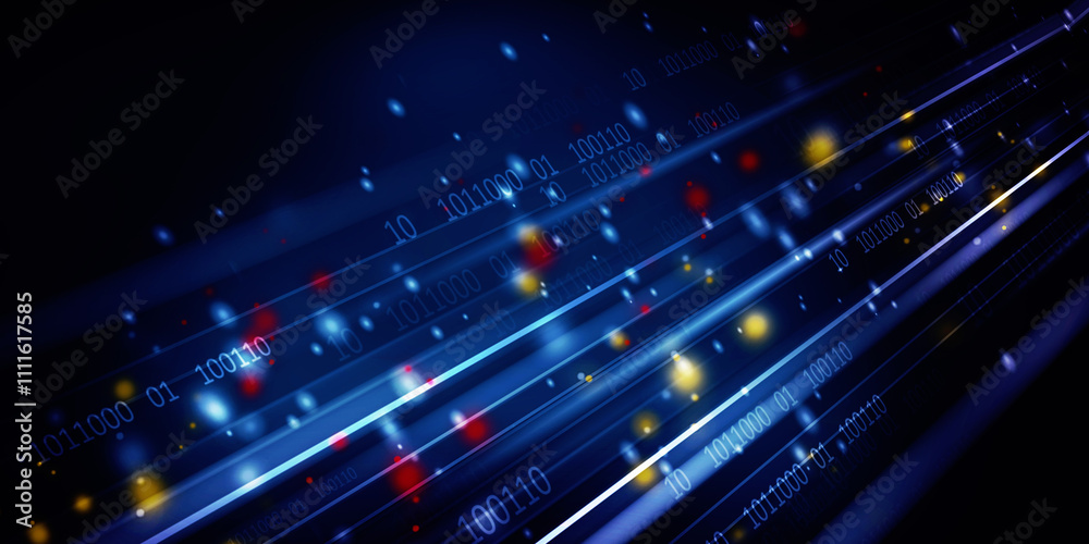 Poster 2d illustration abstract digital binary data on computer screen
