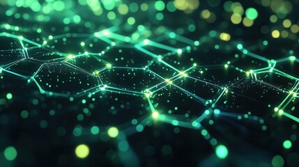 Fototapeta premium Abstract green glowing network grid. Ideal for tech, AI, and connectivity concepts.