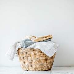 Obraz premium Woven basket holds neatly folded laundry.