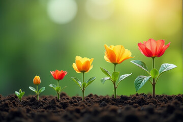Obraz premium A flower in various stages of growth, from tiny sprouts to a fully bloomed