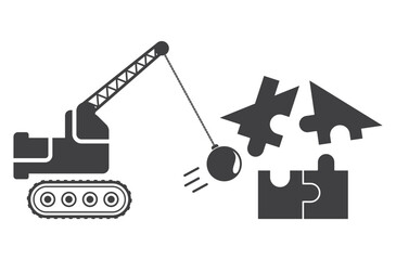 crane wrecking ball hit house pazzle icon