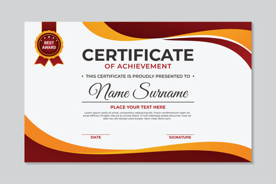 Modern certificate of achievement red yellow gradient wave design