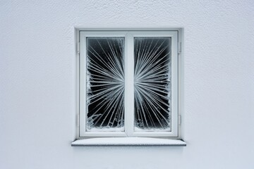 Cracked Window Isolation on Snowy White Canvas with Frost Texture and Damage Effects