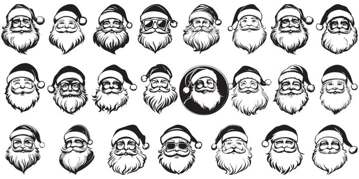 santa claus faces vector set
