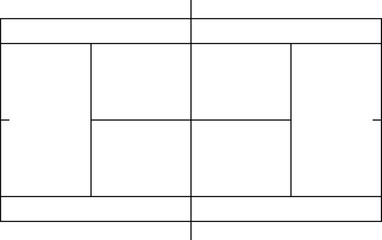 Tennis Court Field Size and Dimension Vector Drawing Illustration. Tennis Clay Court. Black outline court and stadium on white background. Tennis match, league scheme.