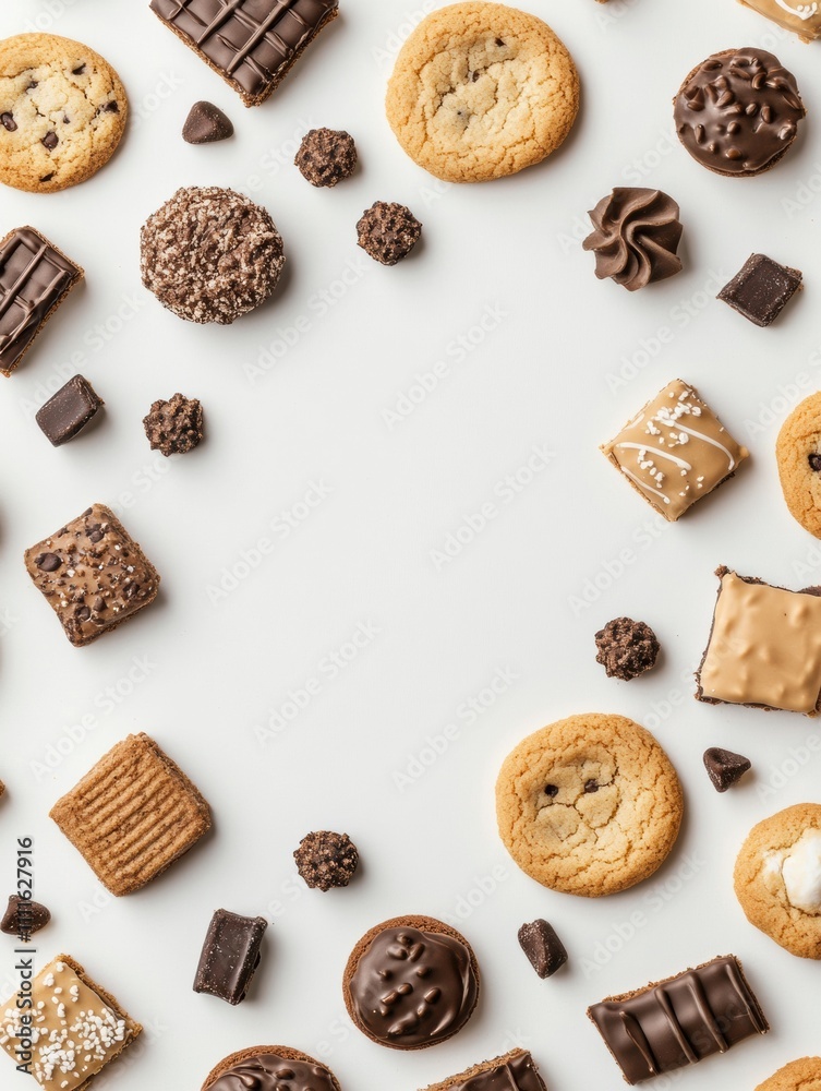 Aufkleber An appealing variety of cookies and sweets is displayed on a clean white background, perfect for adding your own message or design. Generative AI