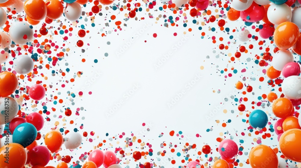 Poster an array of vibrant balloons, confetti, and ribbons fill the space, creating a celebratory mood perf
