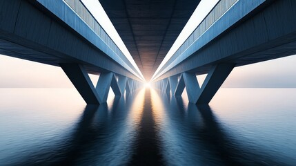Symmetrical Bridge Structure Over Calm Water
