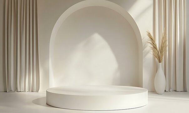 sleek white podium on minimal background for elegant product presentation modern 3d rendering illustration, Generative Ai