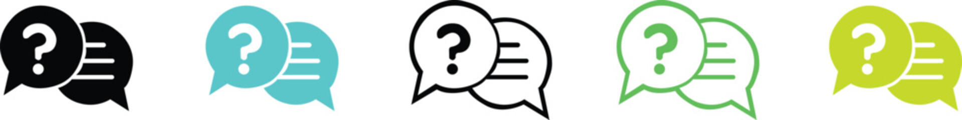 Comment question line icon set.question and answer pictogram. inquire bubble. ask or request sign.Question mark in a speech bubble icon set, vector illustration on white background.