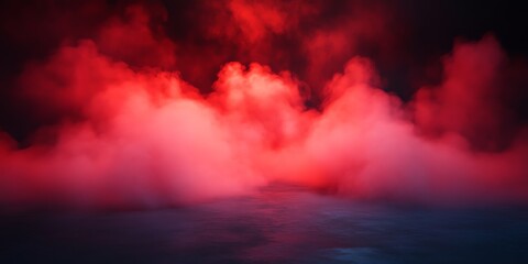 Fototapeta premium Dramatic red and pink clouds in the sky with dark blue reflections on water.
