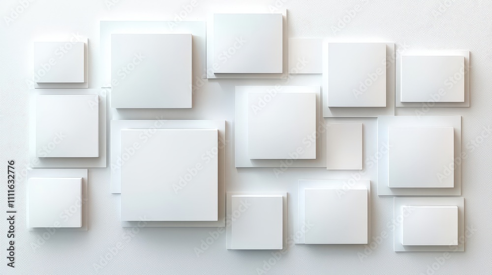 Poster all-white abstract architectural design with overlapping grids and sharp edges, evoking a futuristic